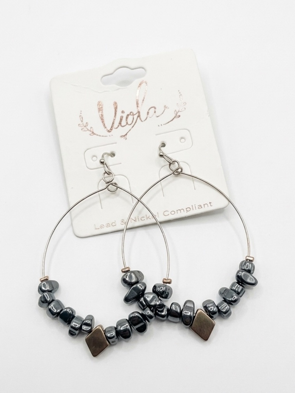Viola Boutique Hematite Beaded Hoop Earrings